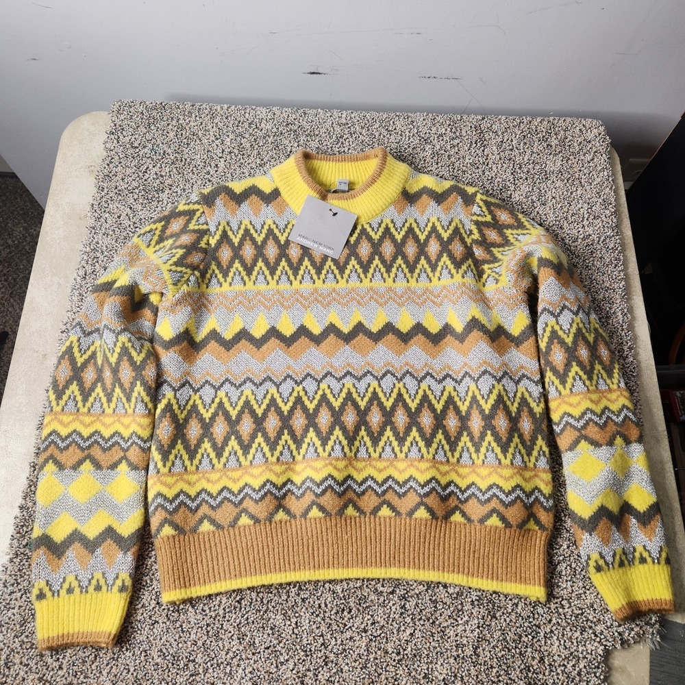 Andrew Marc Multi-Color fair isle crew neck knit sweater Sz Medium Pullover NWT